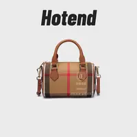 【美国Hotend】轻奢时尚条纹波士顿手提包棕拼焦糖色 约19*10*13cm