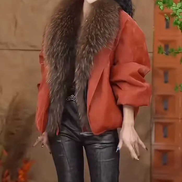 网红爆款时尚大毛领短款外套女2025冬洋气显瘦高级感百搭加厚上衣