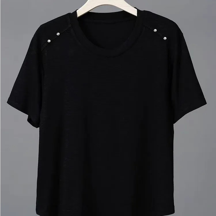 张金家夏款透气宽松百搭休闲显瘦肩扣T恤上衣F312