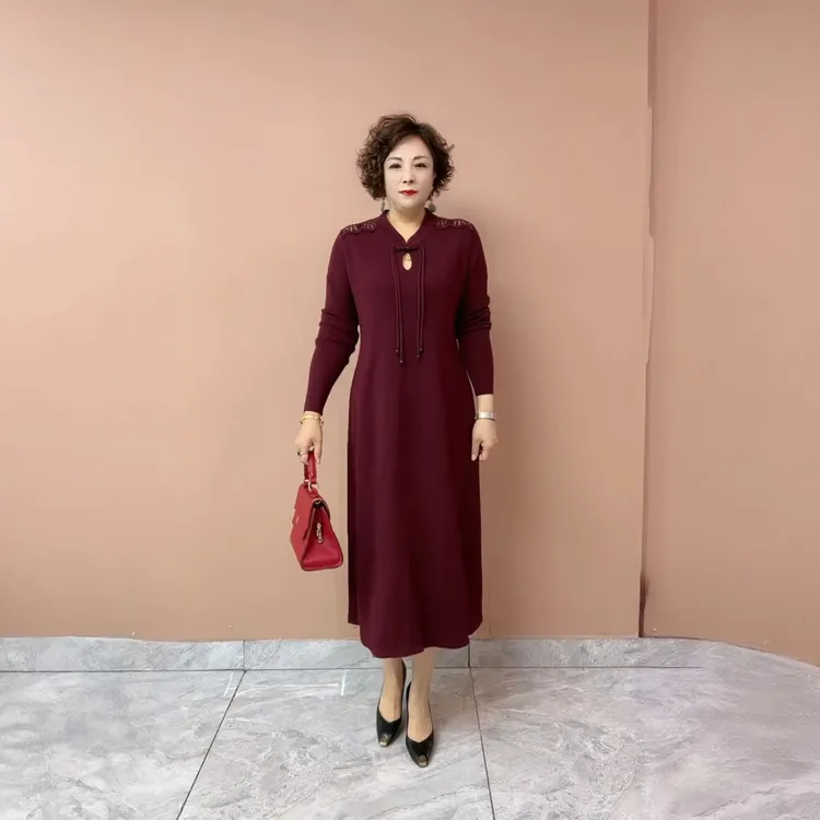70145两件套妈妈长喜婆婆春秋裙子婚宴礼服结婚连衣裙秋装洋气中
