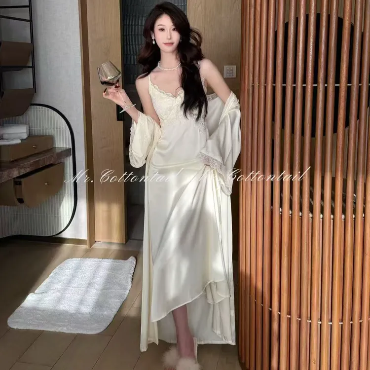 棉尾小姐【琉璃月影】直播专享法式吊带睡裙女性感风丝质两件套女