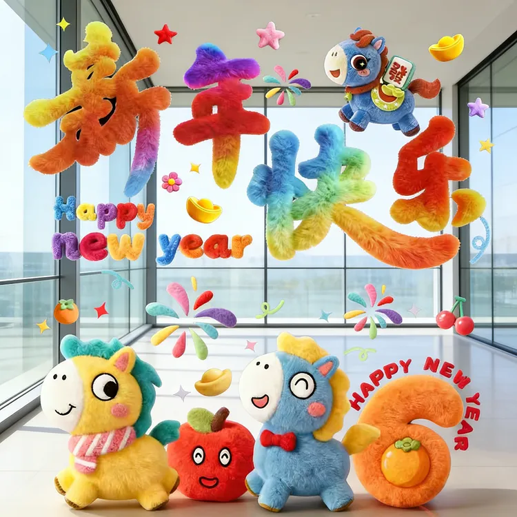 5D马年2026新款新年窗花静电玻璃贴门过年贴纸福字春节橱窗装饰