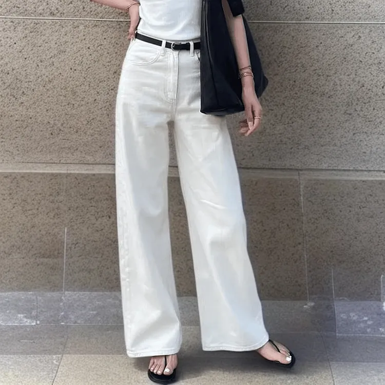 白色阔腿牛仔裤女高腰宽松直筒裤子大码女装2025新款夏季天丝爆款