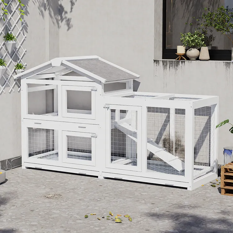 兔笼子防喷尿豪华双层抽屉式兔窝实木鸽子笼别墅特大号房户外专用商品图