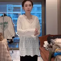 徐靖靖【V领蕾丝】秋季时尚百搭蕾丝衫女洋气打底衫显瘦上衣2509187