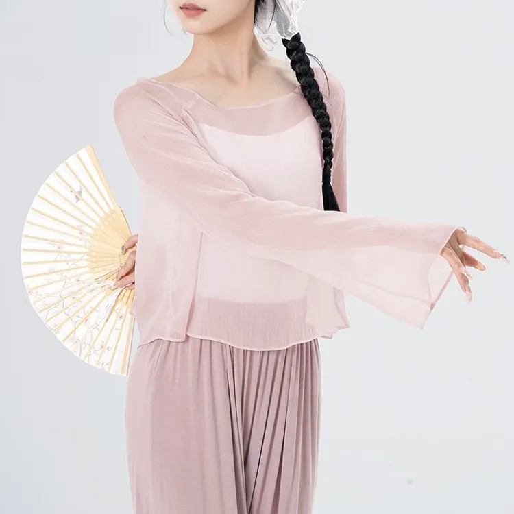 成人女古典舞服中国风飘逸纱衣宽松练功服表演服外搭罩衫现代舞服