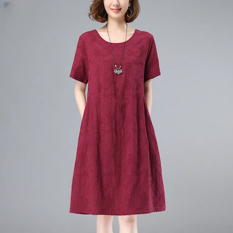 纯棉连衣裙女夏新款时尚小个子妈妈遮肚子显瘦a字裙全棉短袖裙子