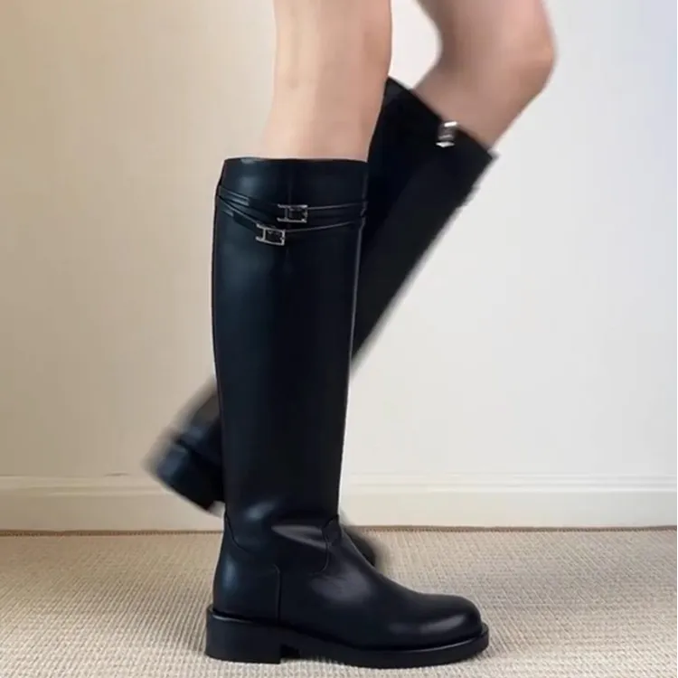 牛皮版~厚底小个子内增高7cm长筒靴女骑士靴高筒瘦瘦靴子长靴