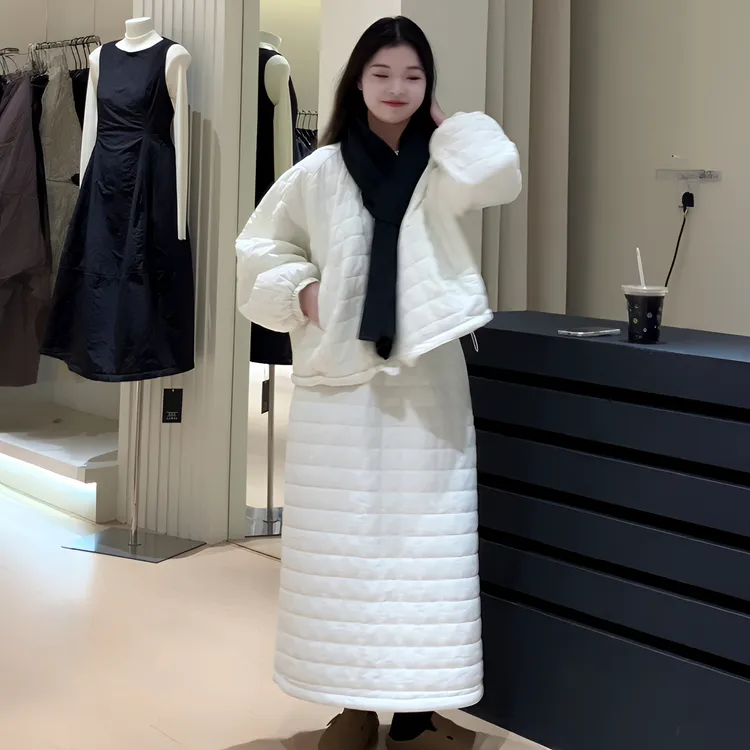 高级感温柔肌理感套装女2025秋季显白显瘦款洋气外套半身裙两件套