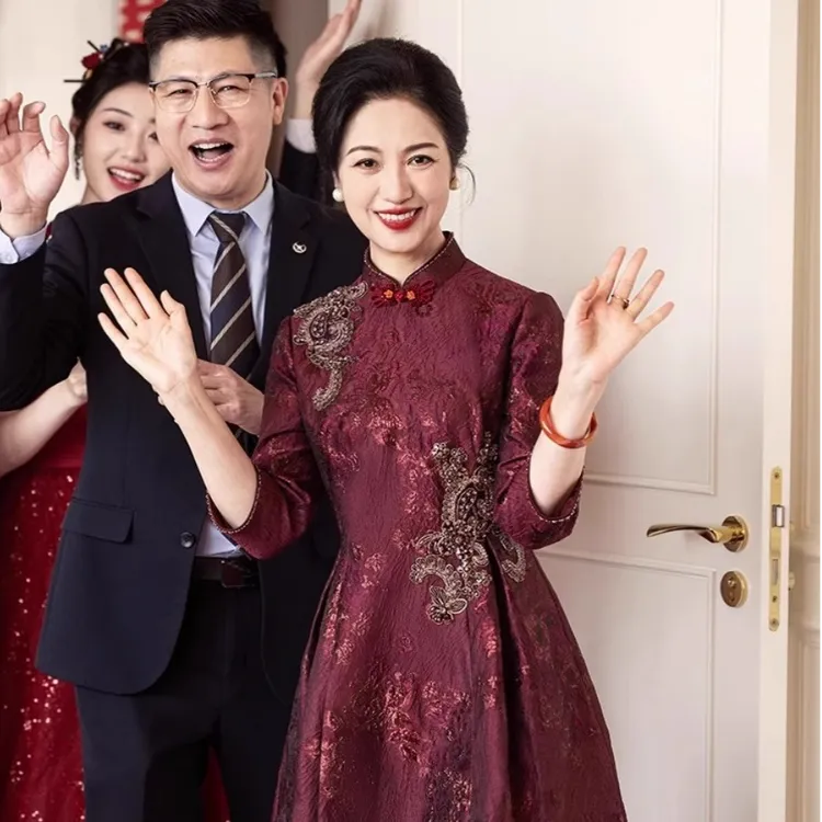 喜婆婆婚宴装喜服2025春夏高贵妈妈结婚礼服连衣裙时尚气质优美