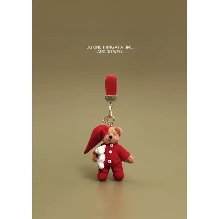 CPNGU 新年红衣母子小熊钥匙扣挂件手工创意可爱圣诞礼物包包挂饰