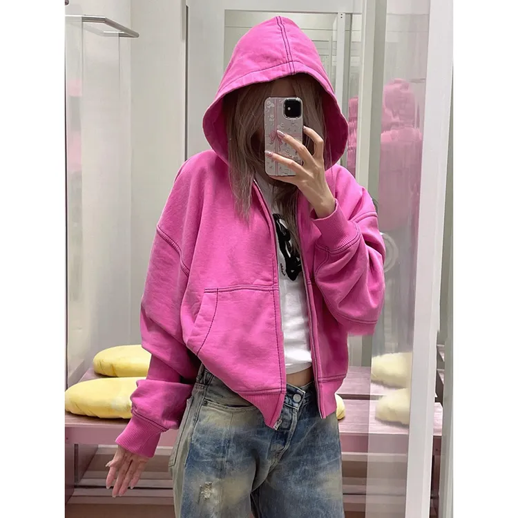 今年流行漂亮小个子卫衣独特超好看休闲风上衣玫粉色连帽外套女秋