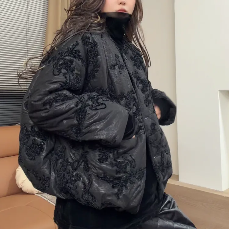 museguhui/木色古汇112521#短款宽松保暖冬季休闲百搭刺绣棉服