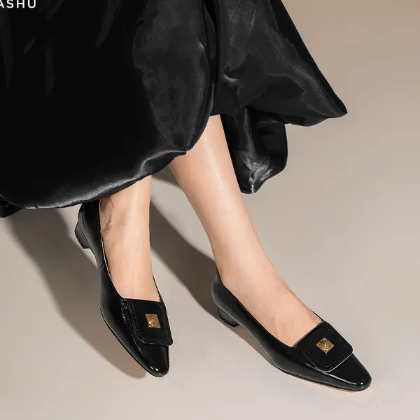 【WUDASHU气垫】缓震瘦瘦羊皮百搭玛丽珍黑色粗跟女鞋单鞋