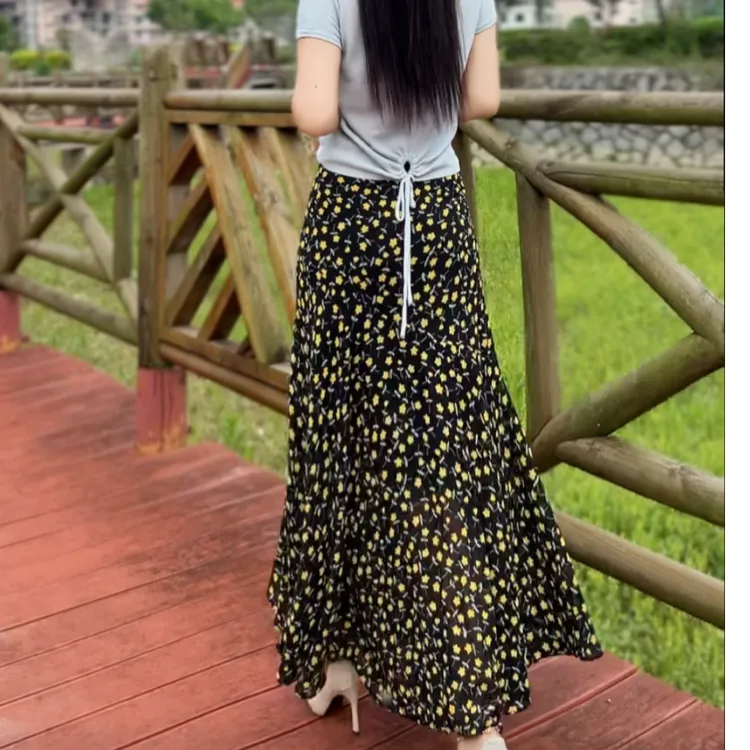 小米同款 碎花裙侧拉链后腰松紧夏季飘逸大摆显高显瘦百搭优雅