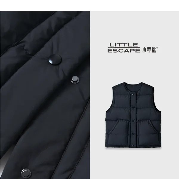 小乖逃时尚秋冬黑色羽绒服短款马甲斜口袋66克潮流百搭宽松TS8096