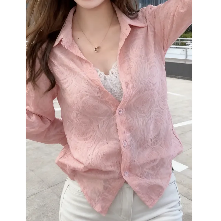 洋气减龄设计感玫瑰花小衫长袖衬衫2025新款秋季女人味显瘦衬衣