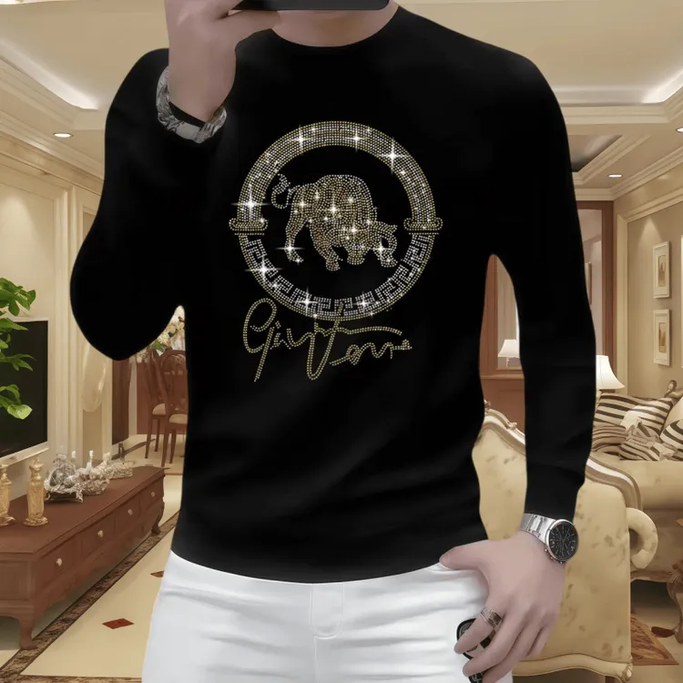 帅气潮流秋冬烫钻修身卫衣套头抗皱圆领男士长袖时尚休闲百搭外套