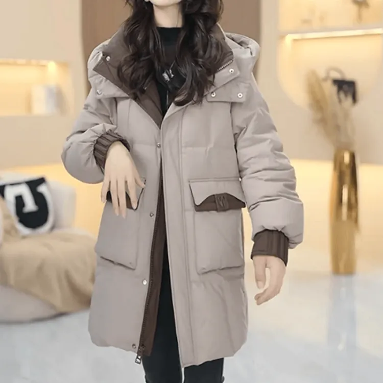 C284【羽绒服】2025冬季新款时尚白鸭绒加厚连帽保暖中长款羽绒服