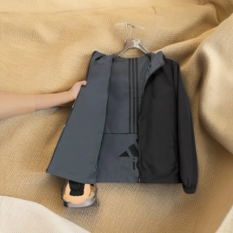 双面服秋冬男士极简风拉链保暖连帽男款潮流棉服外套