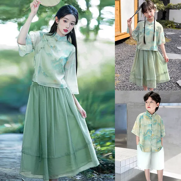 新中式国风亲子装一大一小套装2025新款夏季亲子装汉服母女母子装