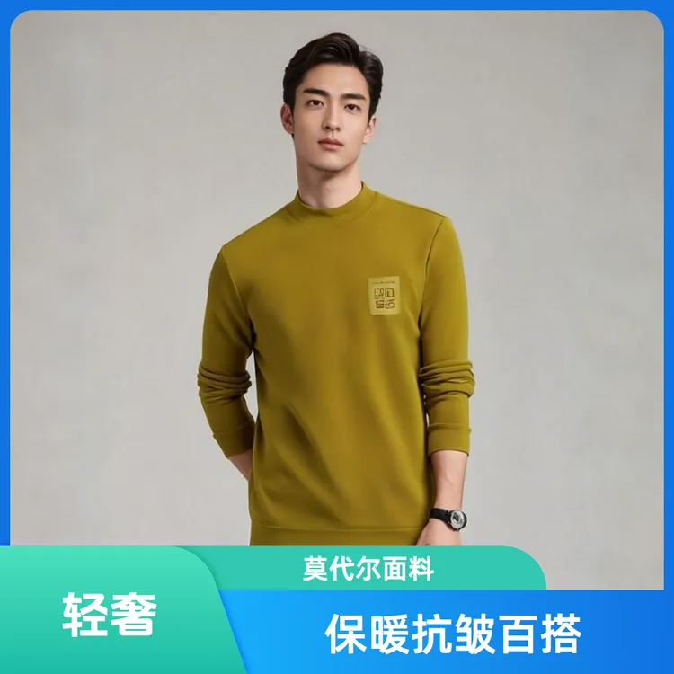 秋冬轻奢莫代尔+莱赛尔圆领刺绣长袖卫衣抗皱保暖男百搭双11好物