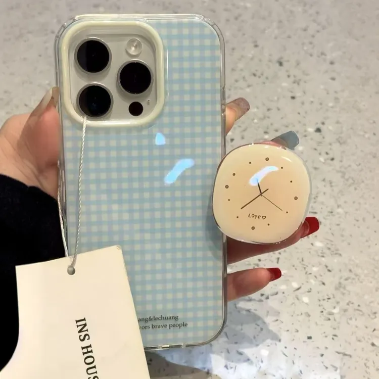 蓝线条格纹适用苹果华为vivo小米oppo女iphone15/16/14手机壳