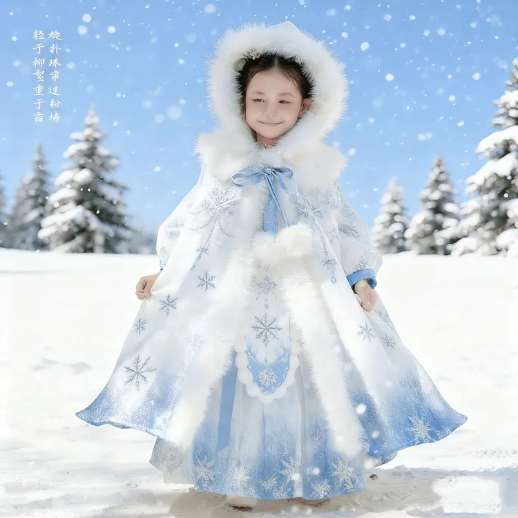 汉服女童拜年服冬艾莎公主裙斗篷中国儿童冰雪奇缘加绒加厚连衣裙