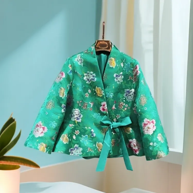 金缕牡丹新中式国风秋冬新款宋锦短款长袖棉衣外套