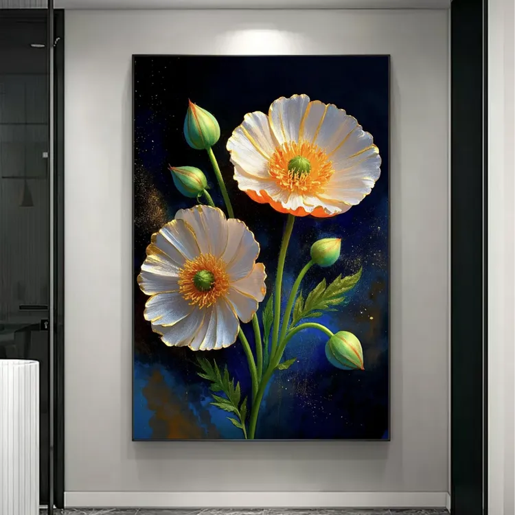 【夜畔繁花】手工砂岩简约客厅背景墙挂画北欧花卉风格玄关壁画装饰