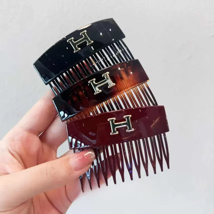 韩版H字母倒插梳女后脑勺碎发整理发梳懒人盘发卡侧边刘海夹头饰