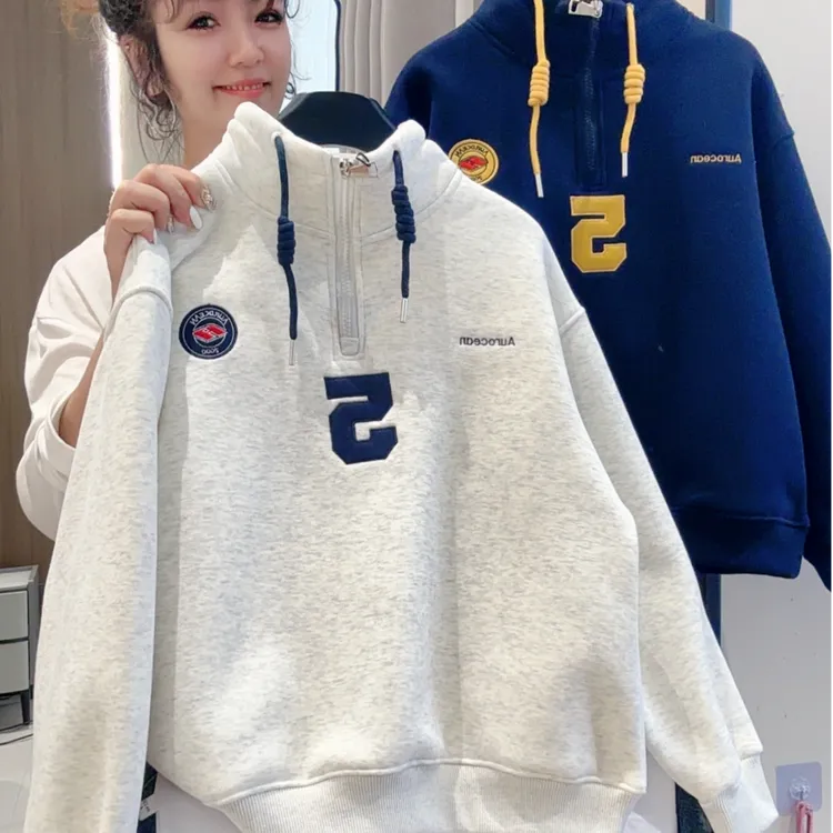 【温暖葵花绒】韩版加厚数字5半拉链中大童ins休闲时尚卫衣00400