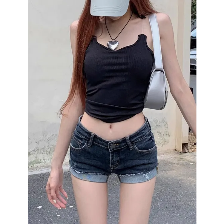 【现货+运费险】美式辣妹蓝色牛仔超短裤女夏季性感低腰卷边裤子