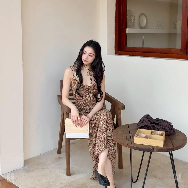 euri馥郁玫瑰100桑蚕丝45°斜裁16姆米真丝双绉吊带连衣裙-MY5916