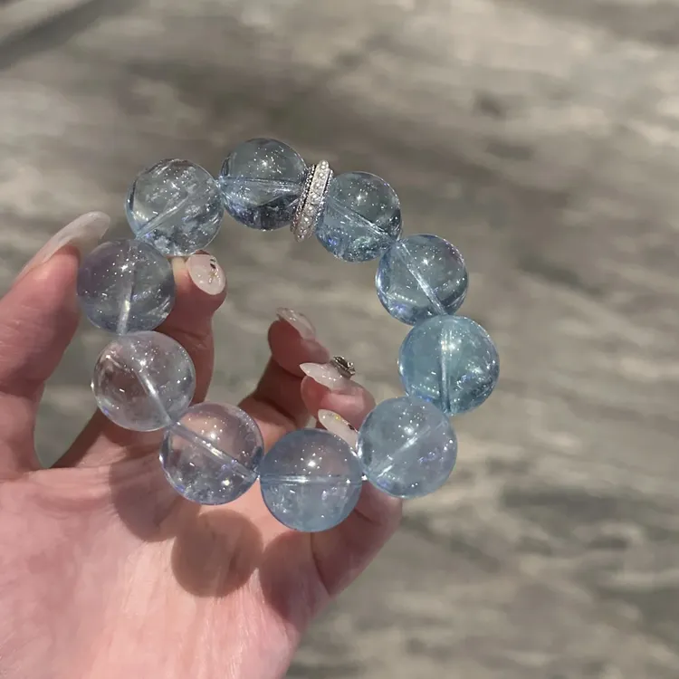 海蓝宝石（处理）网红轻奢款冰透海蓝宝大珠串首饰送礼物多样性发一