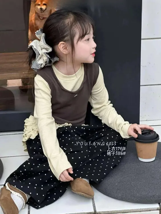 韩系2025秋季新品童装修身打底衫女童三层木耳边长袖T