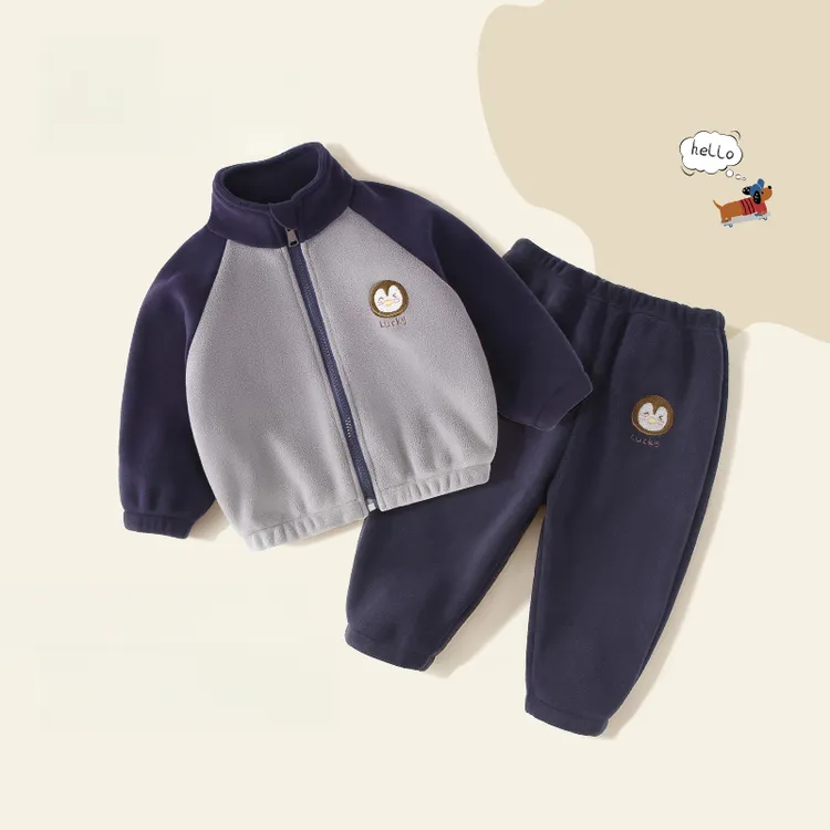 宝宝保暖衣套装男童摇粒绒套装婴儿秋冬长袖女童外套婴儿加绒加厚