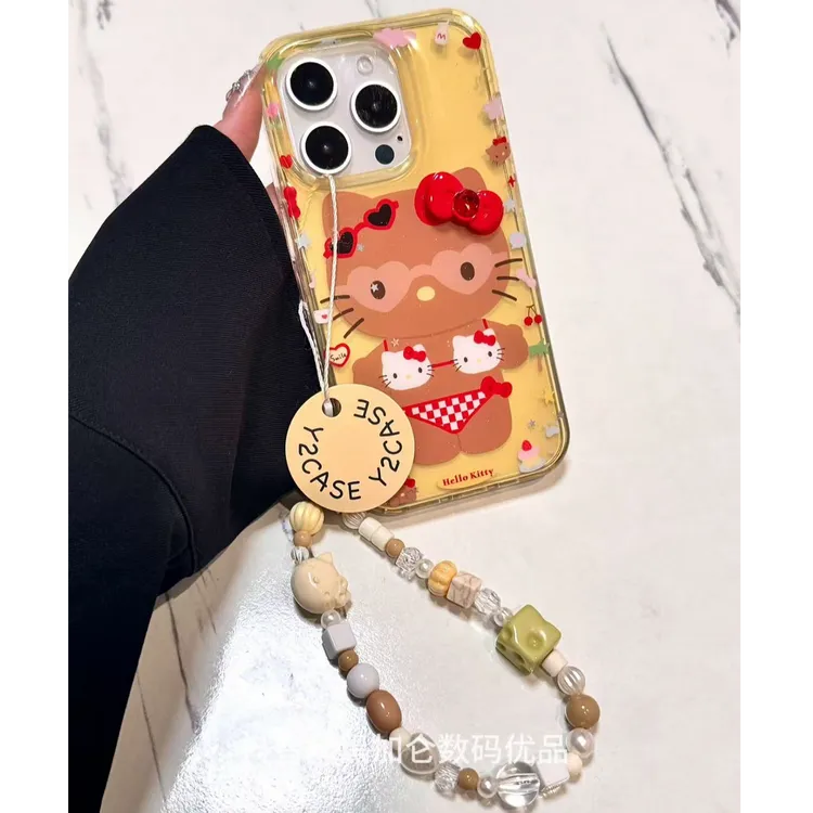 可爱立体蝴蝶结棕色比基尼KT猫适用iPhone15promax手机壳16苹果14