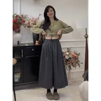 【山野】2025新款阔腿八分裤纯色厚款慵懒风拼接女装秋季裤子显瘦