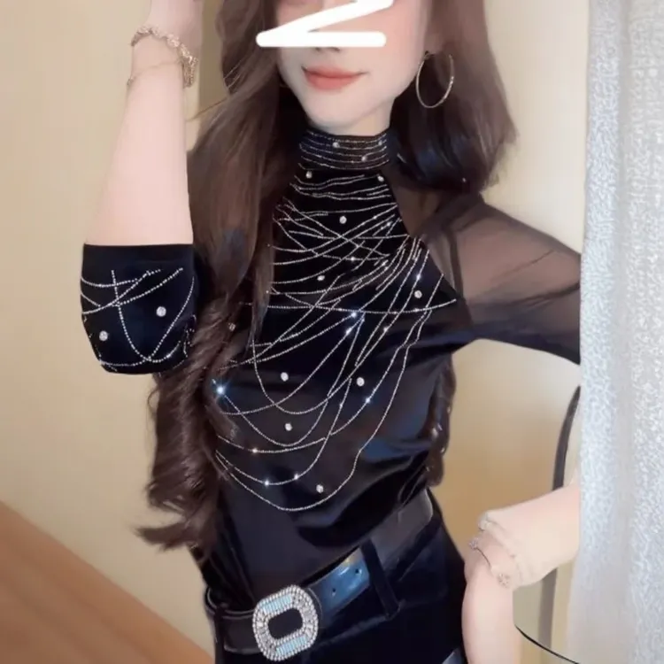 欧货重工气质复古高领丝绒衬衫女2025新款时尚气质设计感显瘦上衣