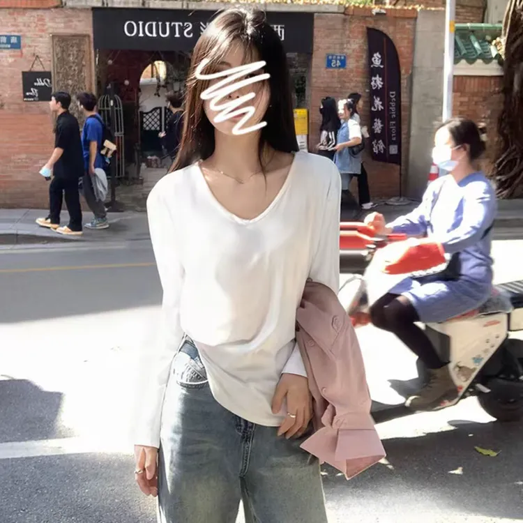 纯色打底衫女内搭薄款2025春秋季宽松韩版长袖T恤上衣