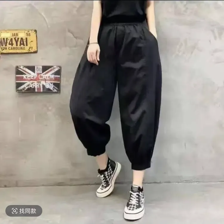 夏季新款薄款高腰休闲简约八分裤显瘦时髦时尚百搭宽松灯笼裤透气