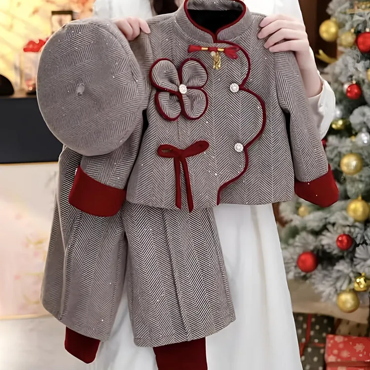 女童套装冬季国风2026新款女宝宝新中式拜年服保暖两件套新年冬装