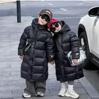 2025新款儿童黑色金标中长款羽绒服男童女童中大童加厚保暖外套Z3