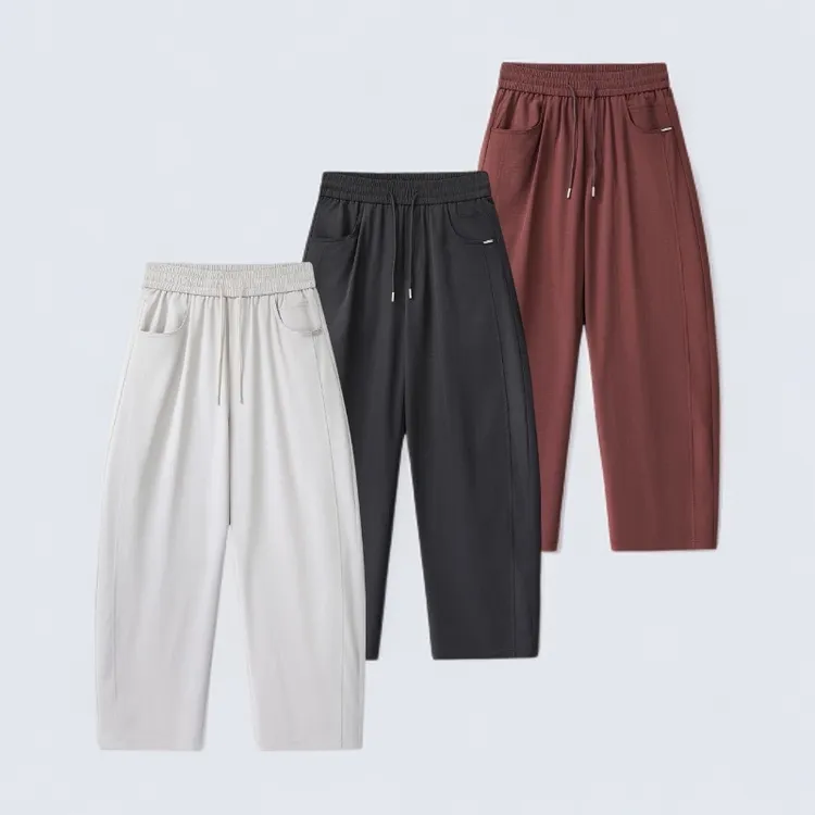 夏季男士薄款宽松简约舒适休闲百搭运动纯色阔腿休闲直筒冰丝长裤