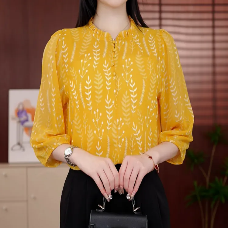 2025年初秋款金麦减龄百搭女衬衫修身款女装上衣洋气气质套头0912