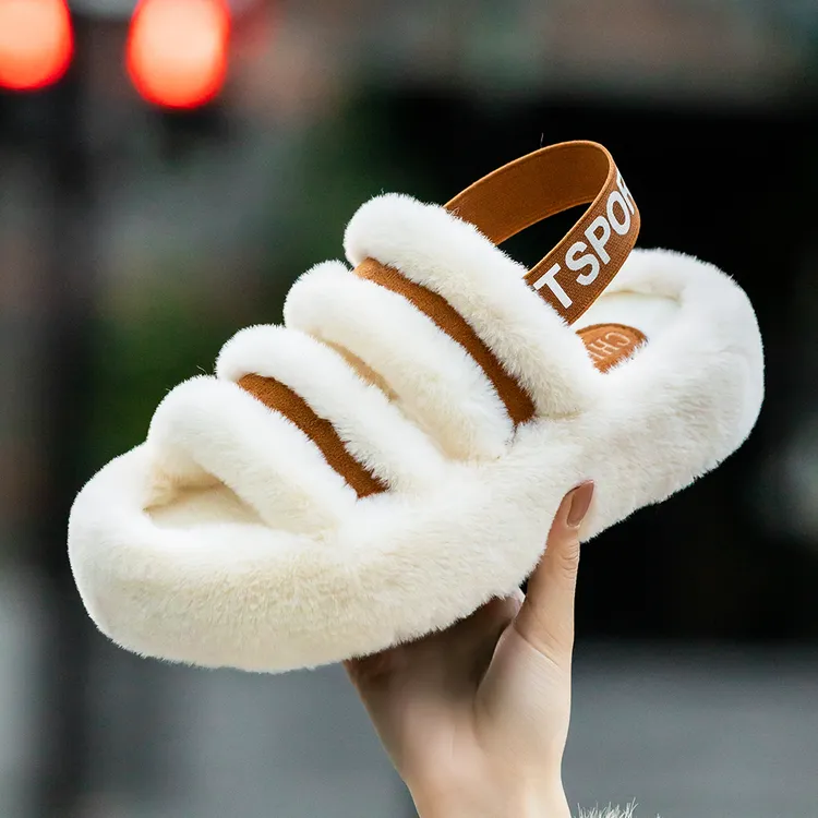 【初轩】冬季新品两条带棉拖鞋毛绒时尚厚底毛毛拖鞋 1双装 Pz079