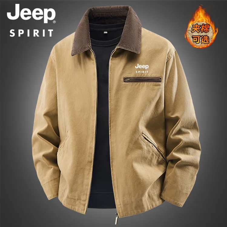 JEEPSPIRIT夹克男秋冬纯棉翻领休闲时尚百搭美式水洗男士工装外套