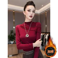 XS#【常规/加绒】秋冬修身半高领钉珠长袖T恤女简约打底DY-DF370H