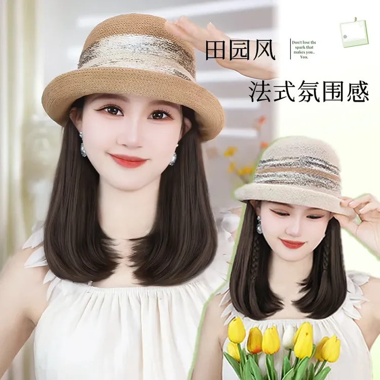 法式卷沿小礼帽锁骨发带帽子假发一体短内扣精致百搭减龄显脸小帽